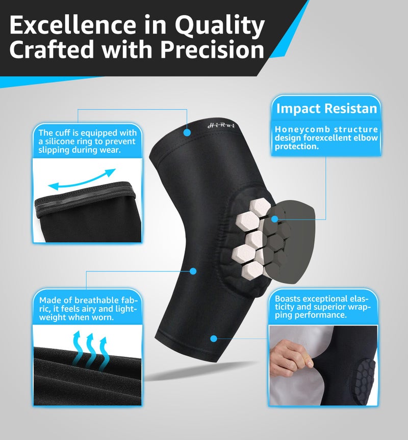 HiRui Elbow Pads, Basketball Baseball Elbow Brace Elbow Support Arm Compression Sleeve Collision Avoidance Elbow Pad for Volleyball Cycling Football Work Out, Women&Men(1Pair) (Black, XL) - Image 5